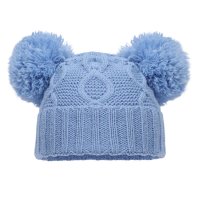 H660-BB: Baby Blue Chain Knit Hat w/Pom Poms (0-12m)